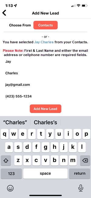 Lead Add From Contacts Screen Lead Add From Contacts