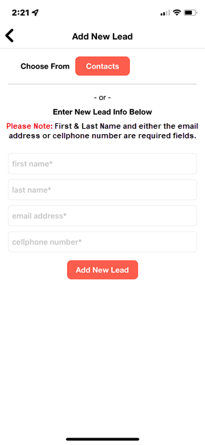 Lead Add Manually Screen Lead Add Manually