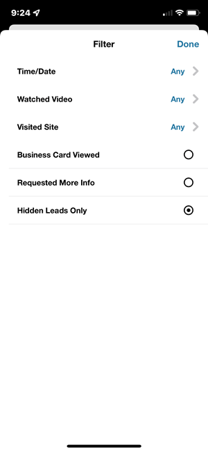 Lead Filter Selected Screen Lead Filter Selected