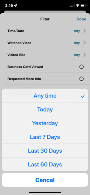 Lead Filter Time Date Screen Lead Filter Time Date