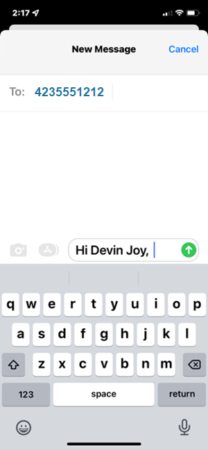 Lead Send Text Screen Lead Text