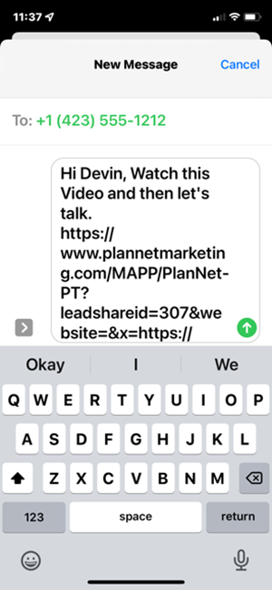 Lead Share By Text Screen Lead Share by Text