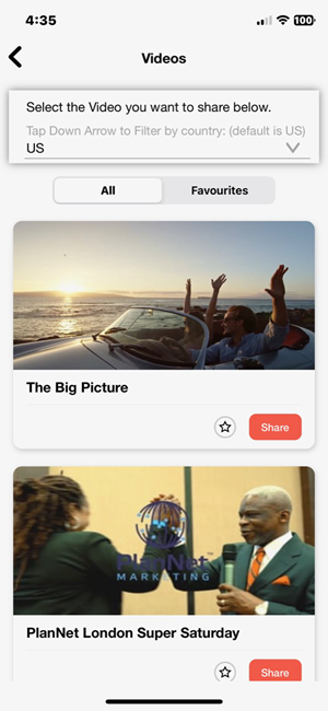 Lead Share Videos Screen Lead Share Video