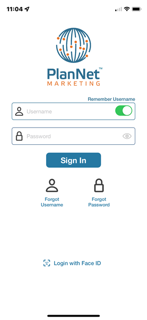 PlanNet Rep Mobile App Login Screen